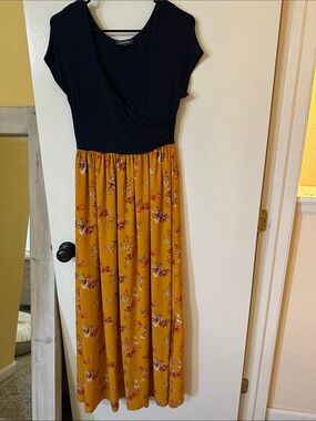 ModCloth Navy and Mustard Floral Maxi Dress